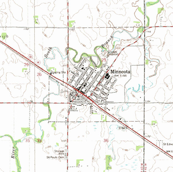 Topographic map of the Minneota Minnesota area