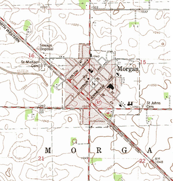 Topographic map of the Morgan Minnesota area