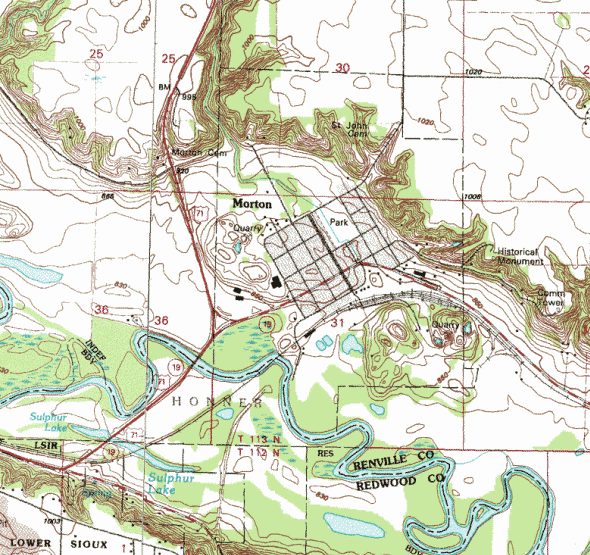Topographic map of the Morton Minnesota area