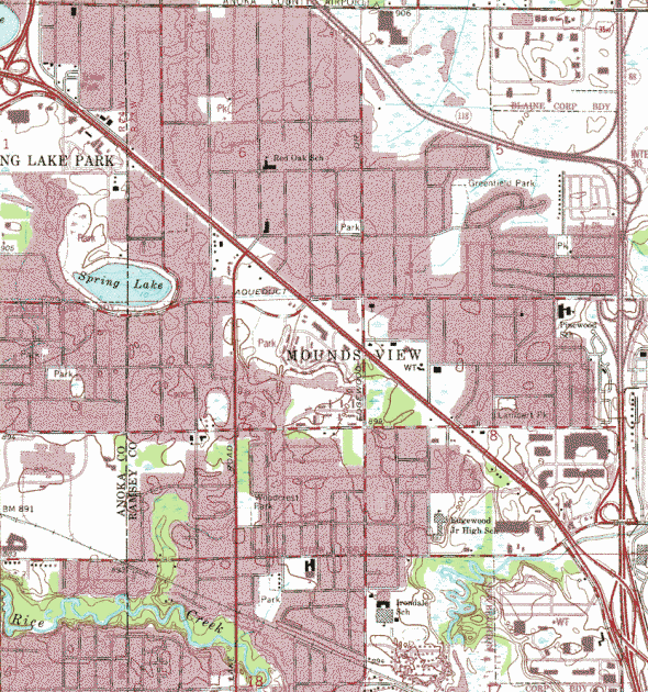 Topographic map of the Mounds View Minnesota area