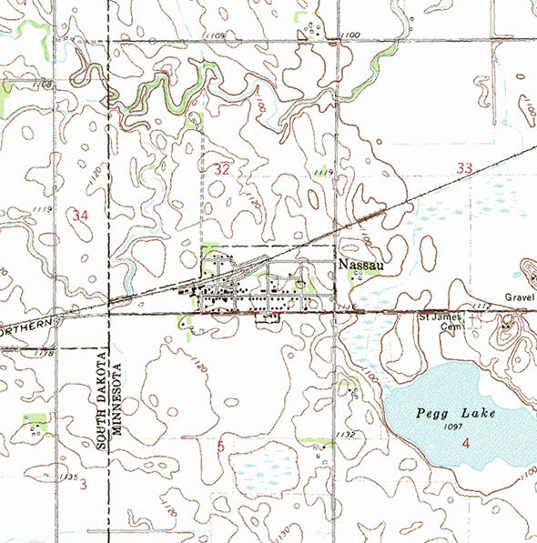 Topographic map of the Nassau Minnesota area