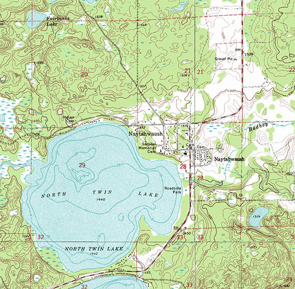 Topographic map of the Naytahwaush Minnesota area