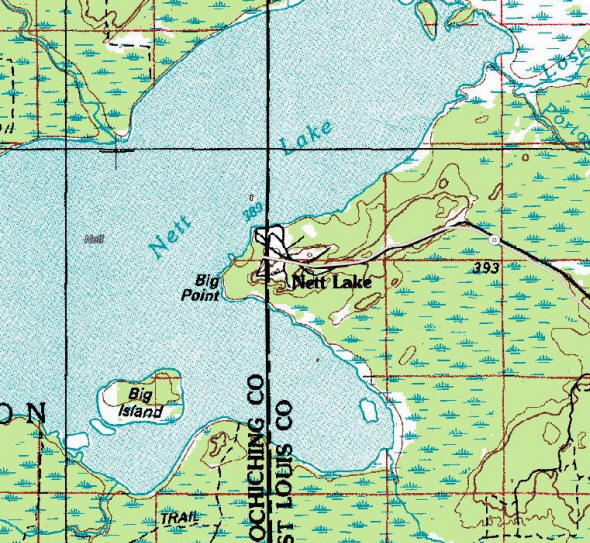 Topographic map of the Nett Lake Minnesota area