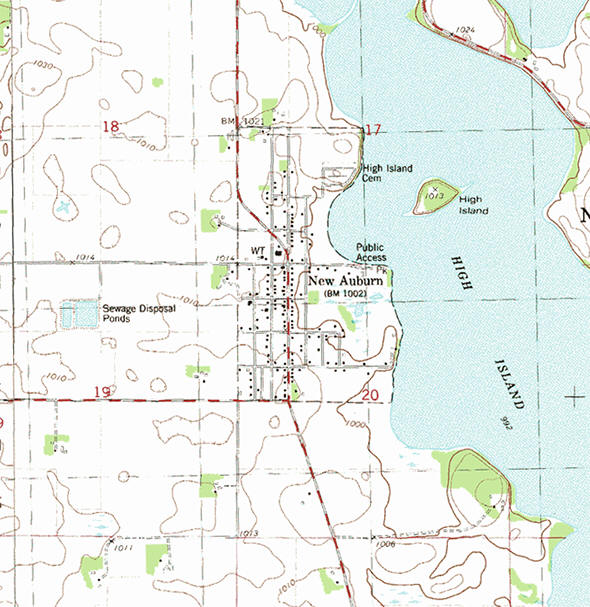 Topographic map of the New Auburn Minnesota area