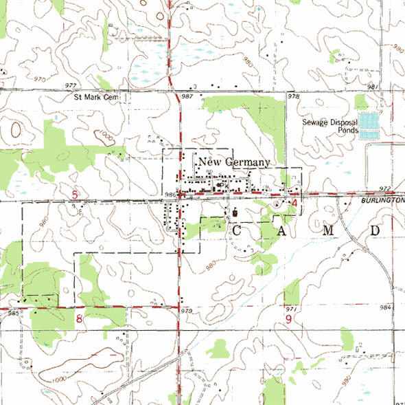 Topographic map of the New Germany Minnesota area