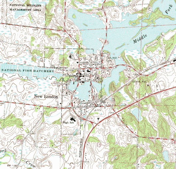 Topographic map of the New London Minnesota area