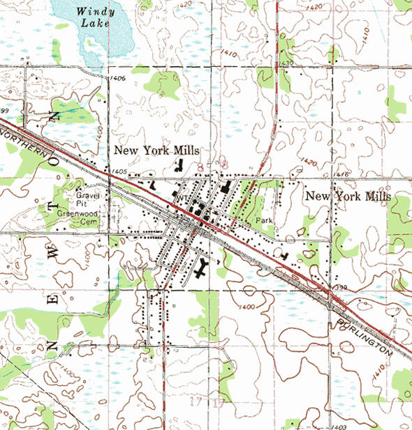 Topographic map of the New York Mills area