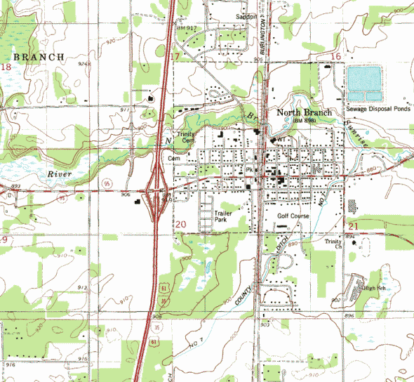 Topographic map of the North Branch Minnesota area