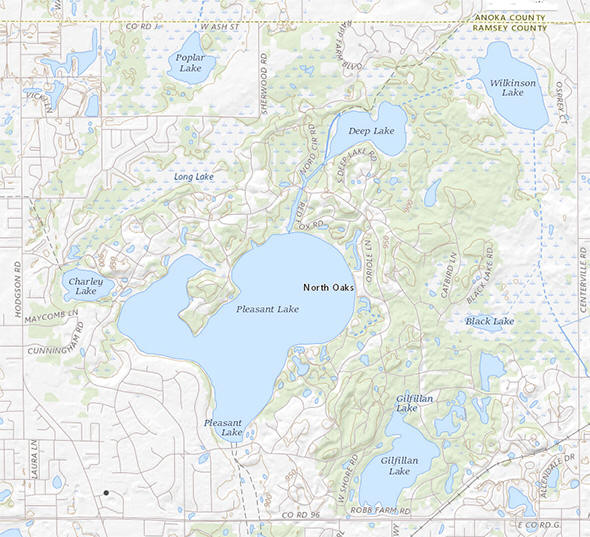 Topographic map of the North Oaks Minnesota area