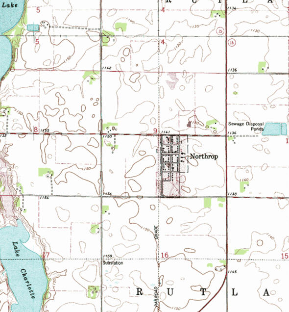 Topographic map of the Northrop Minnesota area