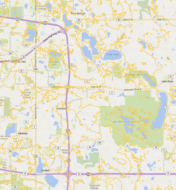 Topographic map of the Oakdale Minnesota area