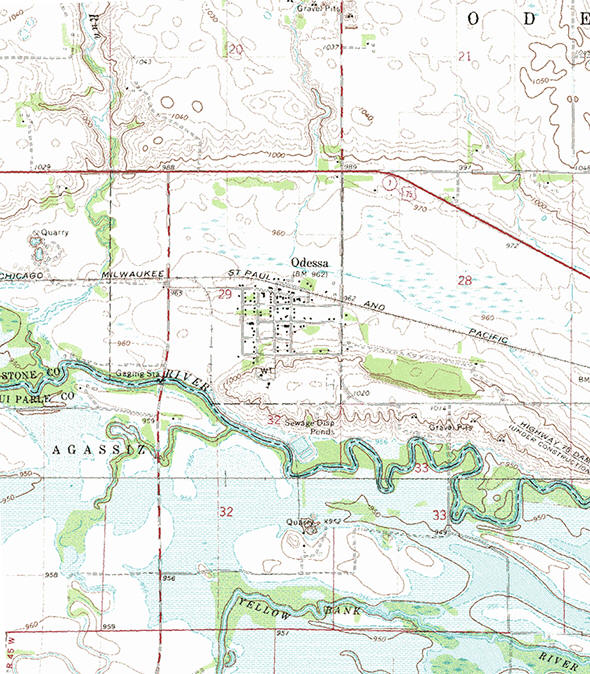 Yopographic map of the Odessa Minnesota area