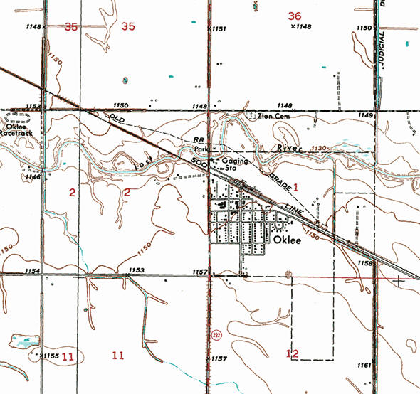 Topographic map of the Oklee Minnesota area