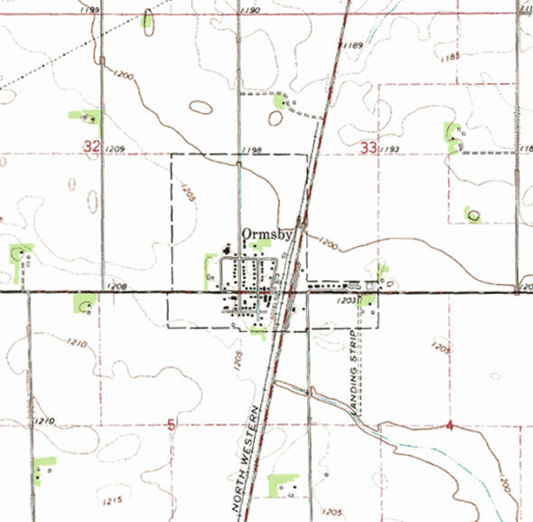 Topographic map of the Ormsby Minnesota area
