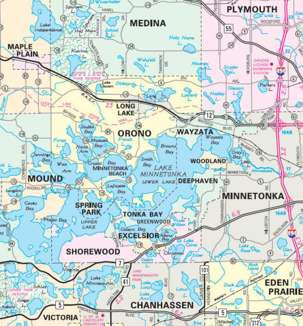 Minnesota state highway map of the Orono Minnesota area