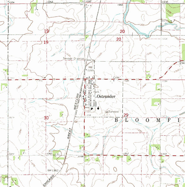 Topographic map of the Ostrander Minnesota area
