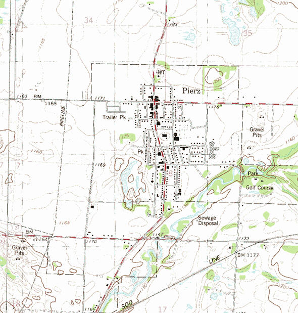 Topographic map of the Pierz Minnesota area