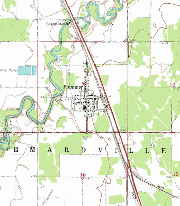 Topographic map of the Plummer Minnesota area