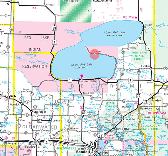 Minnesota State Highway Map of the Ponemah Minnesota area 
