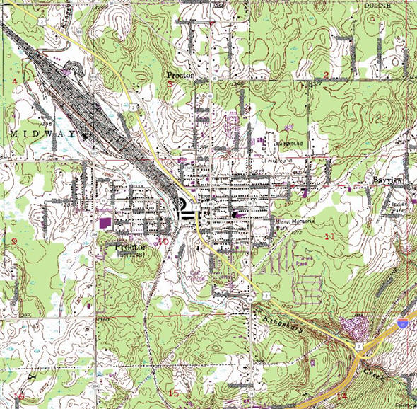 Topographic map of the Proctor Minnesota area