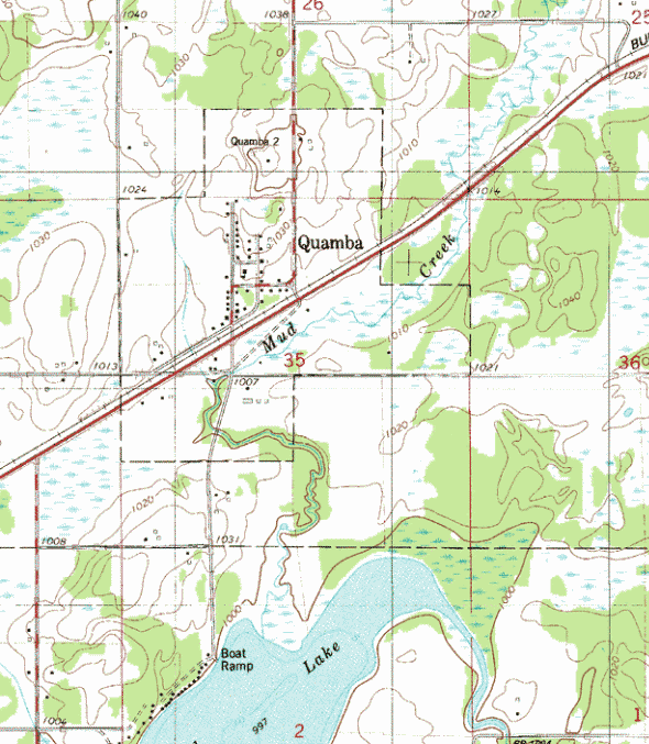 Topographic map of the Quamba Minnesota area