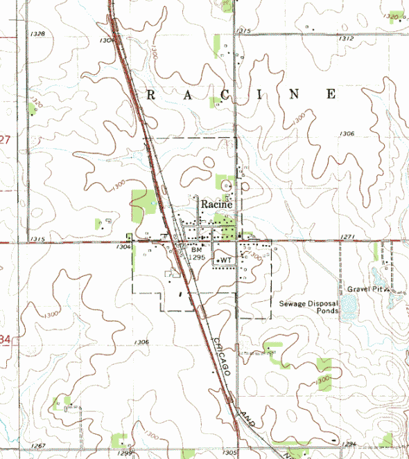 Topographic map of the Racine Minnesota area