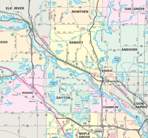 Minnesota State Highway Map of the Ramsey Minnesota area 