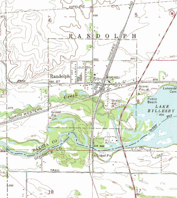 Topographic map of the Randolph Minnesota area