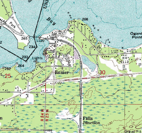 Topographic map of the Ranier Minnesota area