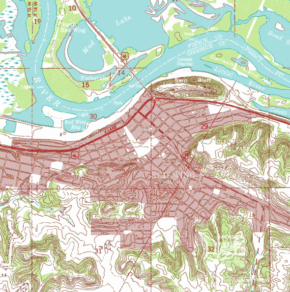 Topographic map of the Red Wing Minnesota area