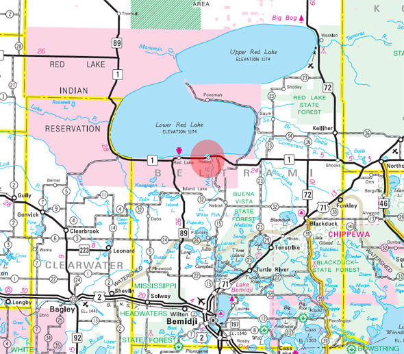 Minnesota State Highway Map of the Redby Minnesota area 