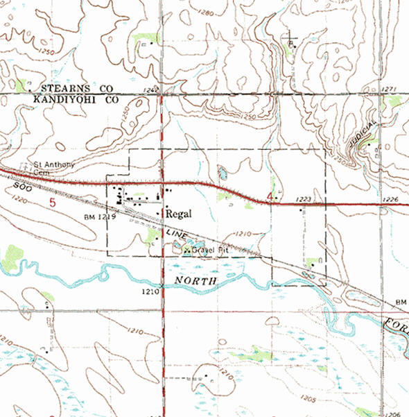Topographic map of the Regal Minnesota area