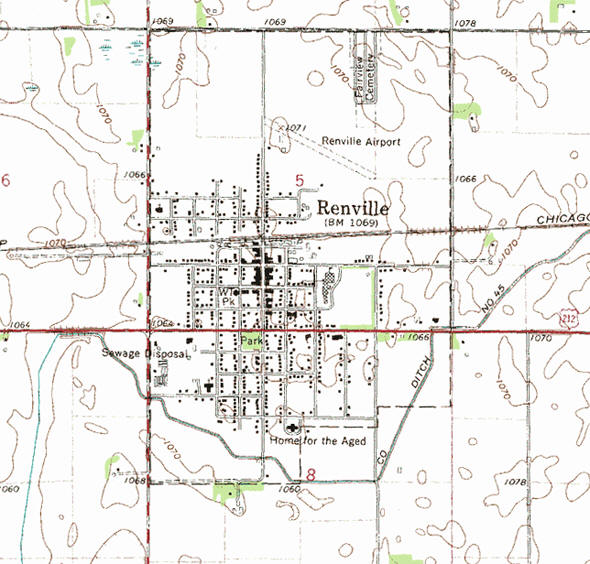 Topographic map of the Renville Minnesota area