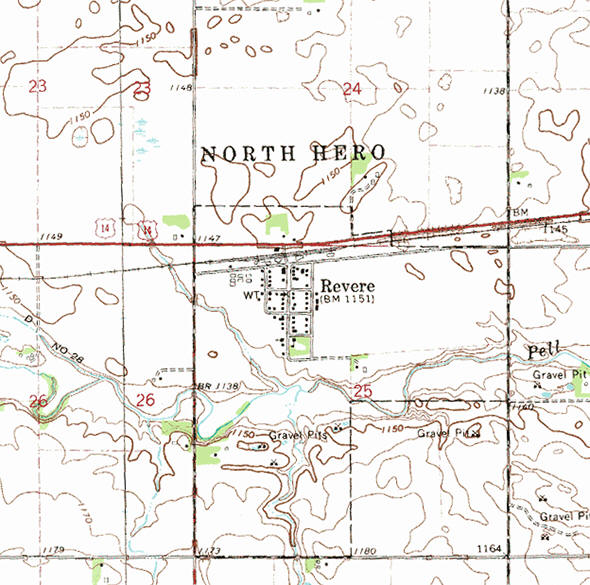 Topographic map of the Revere Minnesota area