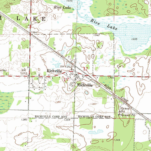 Topographic map of the Richville Minnesota area