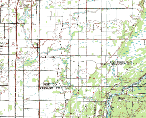 Topographic map of the Rock Creek Minnesota area