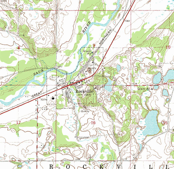 Topographic map of the Rockville Minnesota area