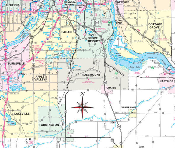 Minnesota State Highway Map of the Rosemount Minnesota area 