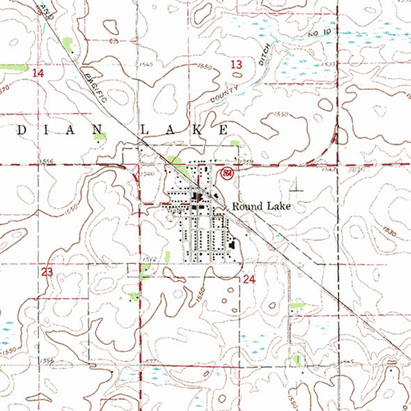 Topographic map of the Round Lake Minnesota area