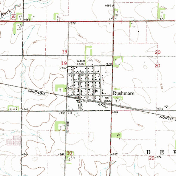 Topographic map of the Rushmore Minnesota area
