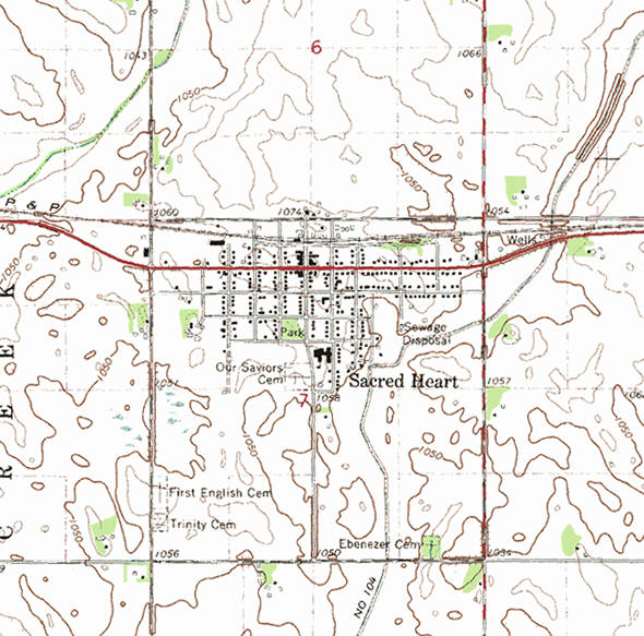 Topographic map of the Sacred Heart Minnesota area