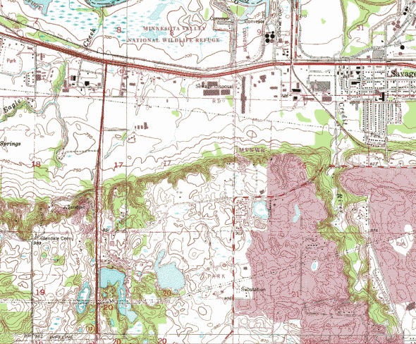 Topographic map of the Savage Minnesota area