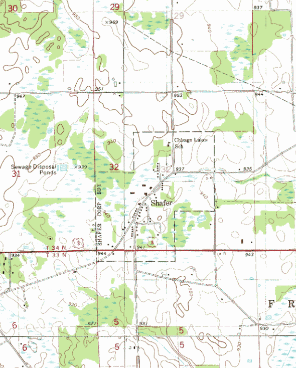 Topographic map of the Shafer Minnesota area