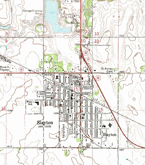 Topographic map of the Slayton Minnesota area