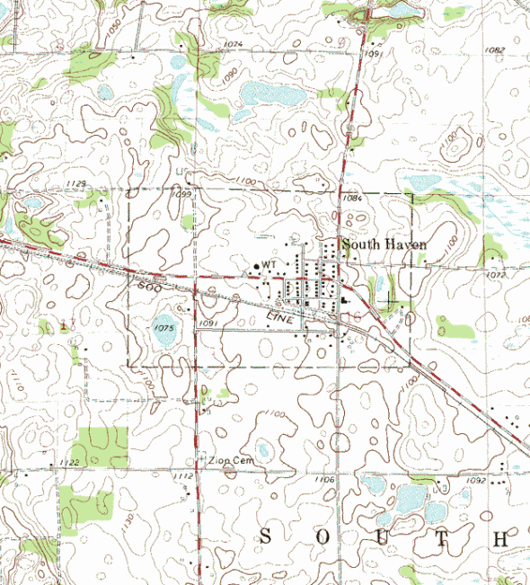 Topographic map of the South Haven Minnesota area