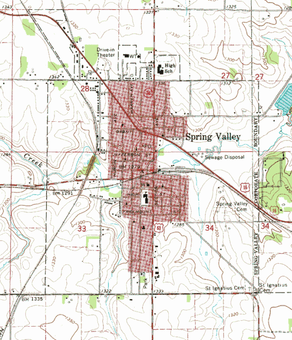 Topographic map of the Spring Valley Minnesota area