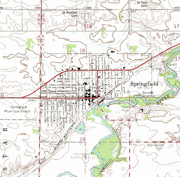 Topographic map of the Springfield Minnesota area