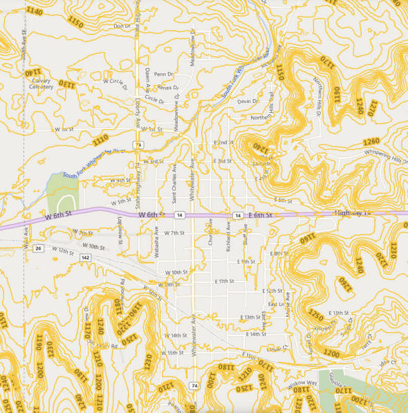 Topographic map of the St. Charles Minnesota area