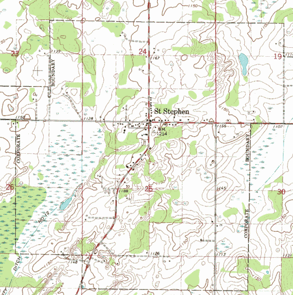 Topographic map of the St. Stephen Minnesota area