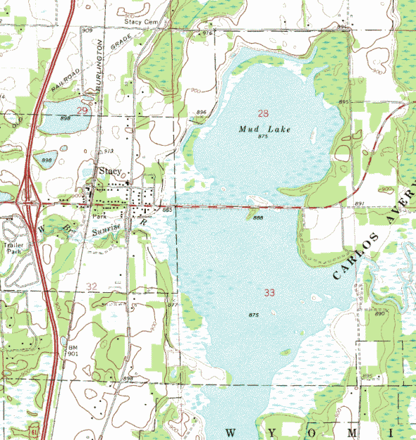 Topographic map of the Stacy Minnesota area